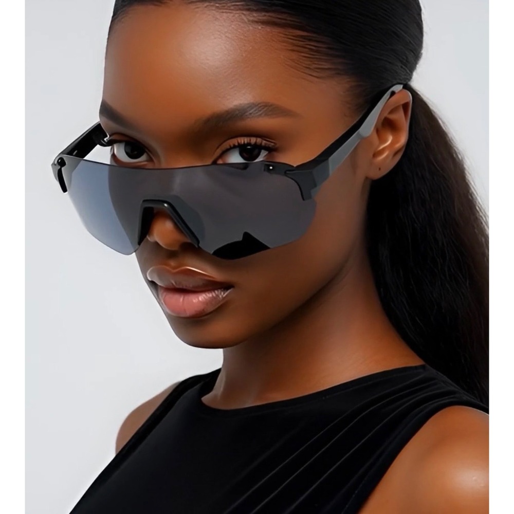 Women Black Shield Wrap Sunglasses Sporty Rimless Performance Eyewear Tech Gafas - Picture 7 of 11